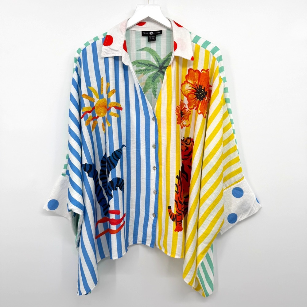Ashley Stewart Oversized Top Shirt 18 20 Boxy 3/4 Sleeve 1X 2X 3X Resort Cruise